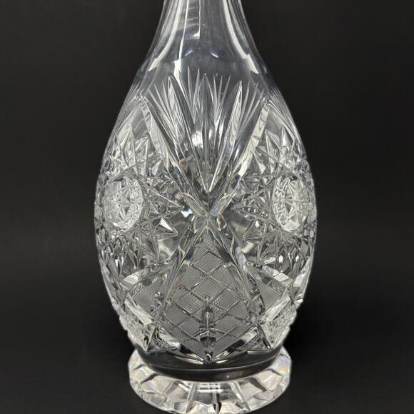 Vintage Crystal Decanter w/ Hobstar Crosshatch Wheat Design Cut Glass Bottle MCM - Picture 7 of 9